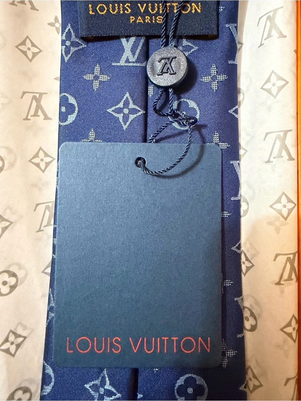 Louis Vuitton Navy Blue Monogram Silk Tie - Picture 6 of 7